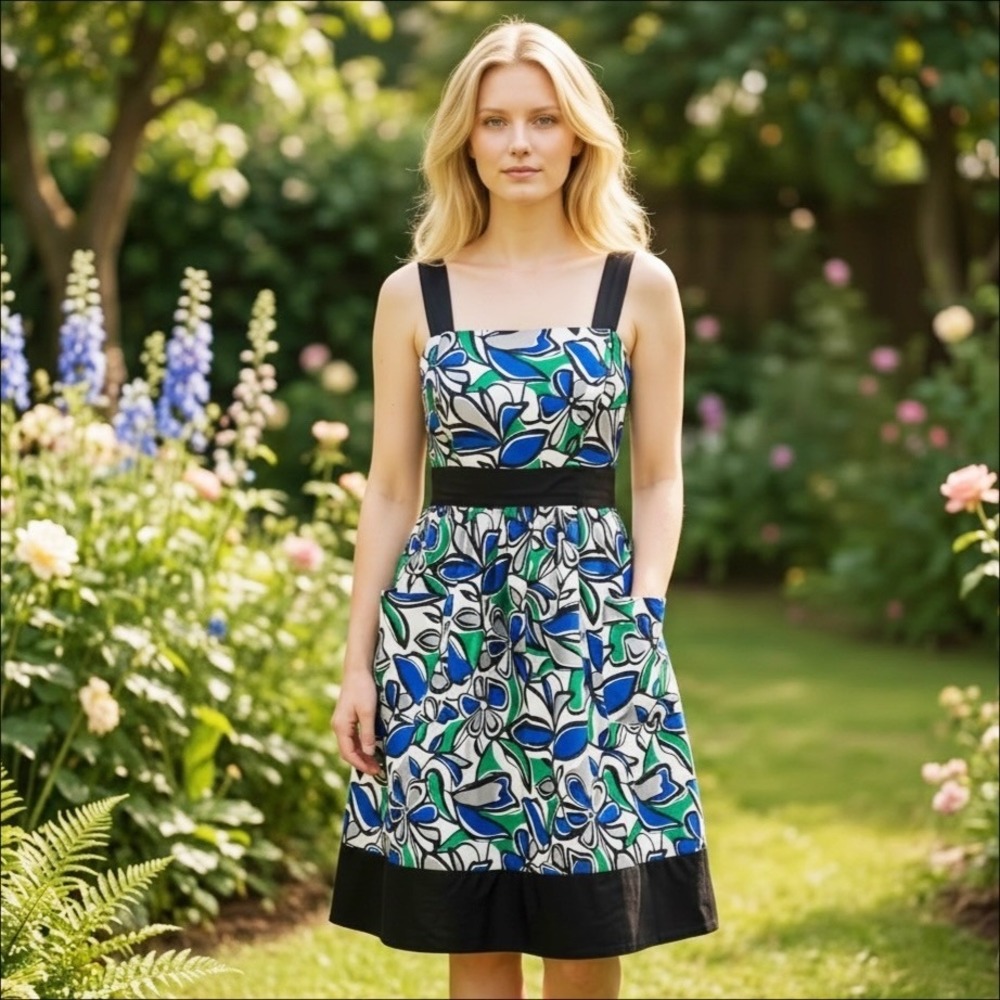 dBy Vintage Y2K Floral‎ Cotton Mod Sundress Pockets Size 6 Retro 90s Cottagecore